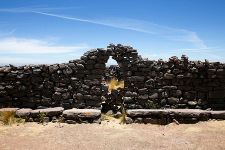 Inca archaeological remains on the island of Taquile on Lake Titicaca in Peru.の写真素材