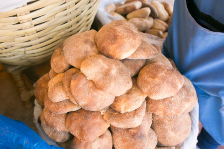 Peruvian bread at a market stall in the city of Puno.の写真素材