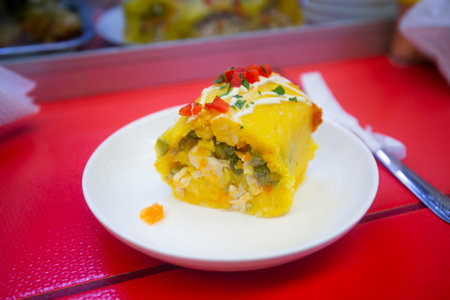Causa LimeÃ±a or simply Causa, is a typical and widespread starter of Peruvian gastronomy that has pre-Columbian origin.の写真素材