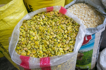 Legumes in a sack from a stall in the central market of the city of Cusco in the Peruvian Andes.の写真素材