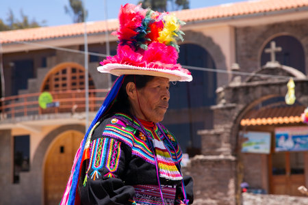Taquile, Peru; 1st January 2023: Locals from the island of Taquile in Peru dancing and playing music...