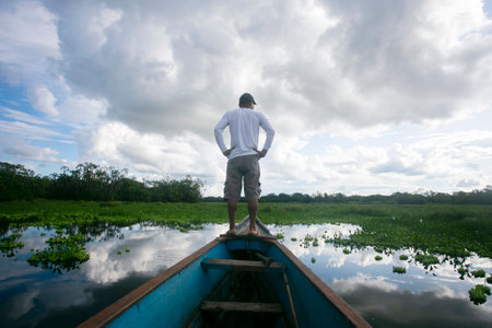 Fisherman working in Cuipari Lake in the peruvian jungle.のeditorial素材