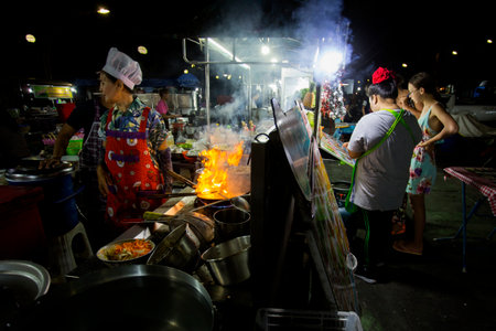 Krabi, Thailand; 1st January 2023: Sellers and buyers at the Krabi fresh fish market.のeditorial素材