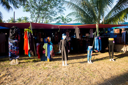 Ko Yao, Thailand; January 1, 2023: Street clothing stall at a market on the island of Ko Yao.のeditorial素材