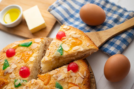 Coca de sant joan. Traditional San Juan cake to celebrate the arrival of summer in Spain made with...