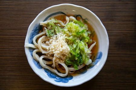 Cold Udon noodle dish served with miso sauce in Fujiyoshida city in Japan.の写真素材