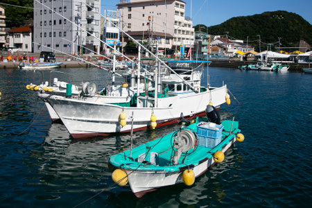 Nachikatsuura, Japan; 1st October 2023: Japanese fishing boats at Katsuura Harbor in Wakayama.のeditorial素材