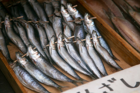 Ito, Japan; 1st October 2023: Fish at a Dried Fish shop in Ito City, Shizuoka, Japan.の写真素材