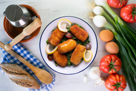 Fish croquettes. Traditional tapas from the coastal areas in Spain.の写真素材