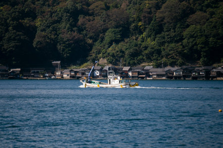 Ine, Japan; 1st October 2023: Fishing boats in Beautiful fishing village of Ine in the north of Kyoto.のeditorial素材