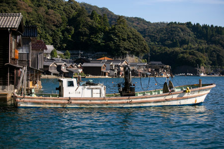 Ine, Japan; 1st October 2023: Fishing boats in Beautiful fishing village of Ine in the north of Kyoto.