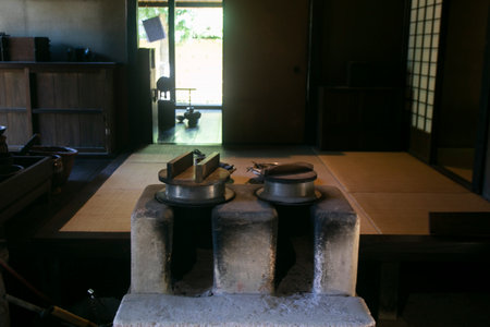 Kitchen of an Old Samurai residence from Edo period and inhabited by samurai of the Sakura domain.の写真素材