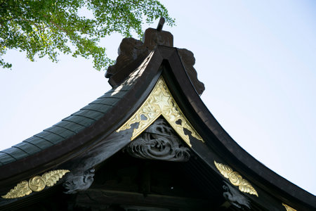 Detail of a Shinto shrine in the city of Sakura in Japan.の写真素材