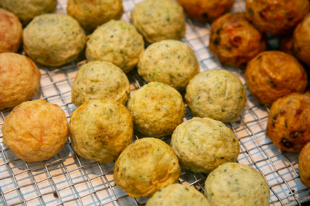 Fried tofu snacks at a Japanese street food market in Tokyo.