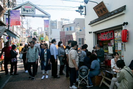 Tokyo, Japan 1st October 2023: Yanaka is a neighborhood in Tokyo famous for its street market, its beautiful streets and its cemetery.のeditorial素材