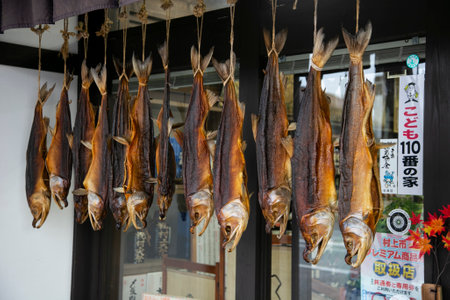 Murakami, Japan; 1st October 2023: Views of the streets of Murakami town and business in Niigata Region north of Japan.のeditorial素材