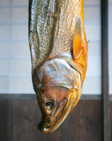 Traditional salted salmon hanging in the city of Murakami in Niigata Prefecture.