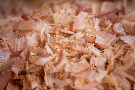 Katsuobushi is a food prepared from dried, fermented and smoked skipjack or bonito prickly pear.の写真素材