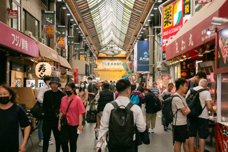 Osaka, Japan; 20th October 2023: Kuromon Ichiba Market, famous fish market in the city of Osaka in Japan.のeditorial素材