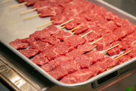 Premium Japanese Wagyu beef in the city of Kobe in Japan.