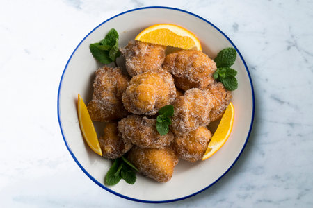 Delicious traditional Spanish sweet fritters.の写真素材