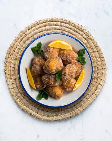 Delicious traditional Spanish sweet fritters.の写真素材