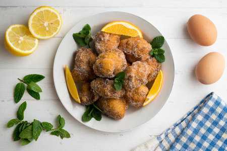 Delicious traditional Spanish sweet fritters.の写真素材