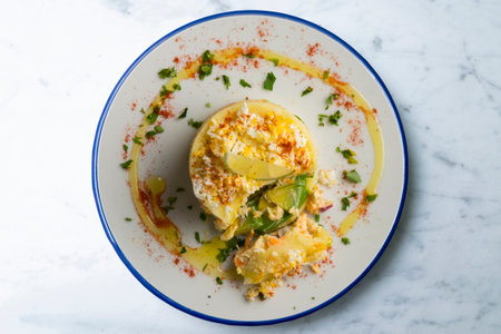 Peruvian Cause. Causa Lima is a traditional starter of Peruvian cuisine made with potato, avocado,...