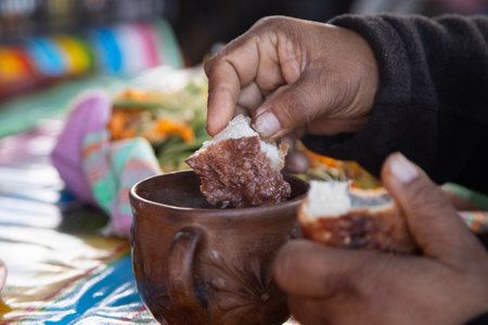 Artisanal bread from Oaxaca with hot chocolate. Traditional Mexican breakfast in the Oaxaca region.の写真素材