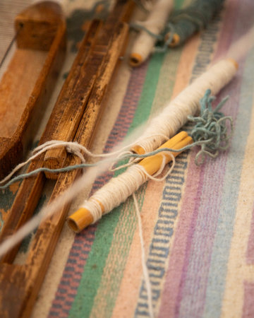 Atelier and machinery for the artisanal production of Mexican rugs in Teotitlan del Valle, Oaxaca Mexico.の写真素材
