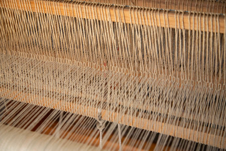 Atelier and machinery for the artisanal production of Mexican rugs in Teotitlan del Valle, Oaxaca Mexico.の写真素材