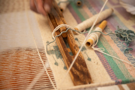 Atelier and machinery for the artisanal production of Mexican rugs in Teotitlan del Valle, Oaxaca...