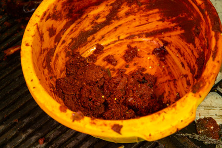 Machinery producing Mexican red mole at the Abastos market in Oaxaca, Mexico.
