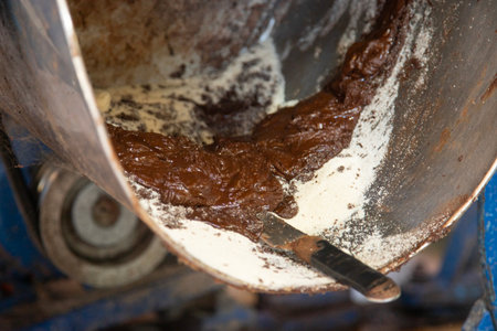Machinery producing Mexican cocoa at the Abastos market in Oaxaca, Mexico.の写真素材