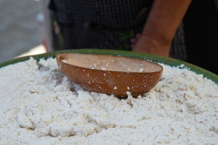 Pozol is a traditional Mexican drink made from corn dough that regularly includes cocoa and can be fermented.の写真素材