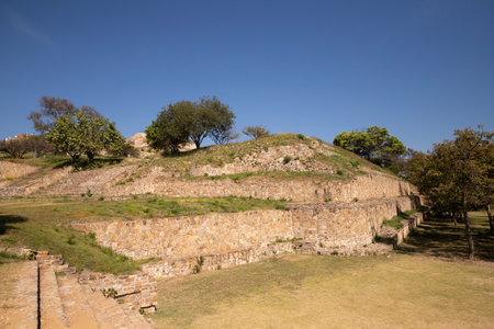 Ancient archaeological ruins of Monte Alban in the Oaxaca region of Mexico. Ancient capital of the Zapotecs and one of the first cities in Mesoamerica.の写真素材