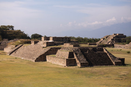 Ancient archaeological ruins of Monte Alban in the Oaxaca region of Mexico. Ancient capital of the Zapotecs and one of the first cities in Mesoamerica.の写真素材