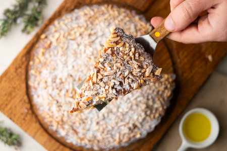 Santiago cake. Almond cake famous in the Spanish region of Galicia.