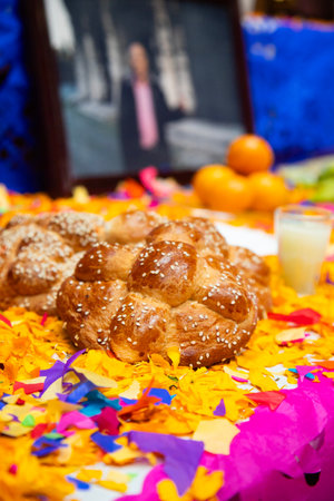 Traditional Mexican bread of the dead for the Day of the Dead celebration in the Oaxaca region.