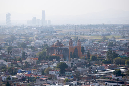 Panoramic views of the city of Puebla from Cholula, Mexico.の写真素材