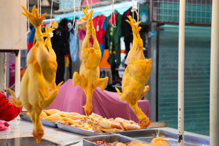 Chicken stall in a market in the city of Puebla, Mexico.の写真素材