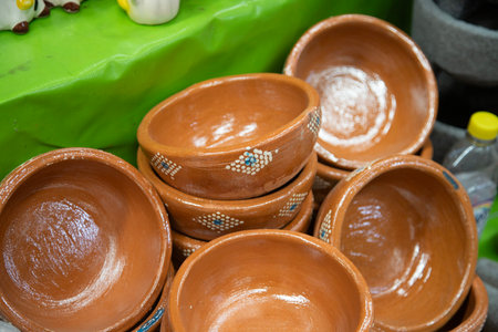 Traditional hand-painted clay bowls from Puebla, Mexico.
