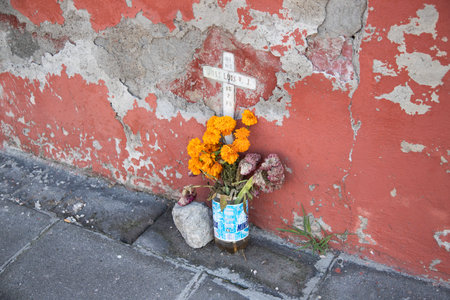Catrinas and decorative altars to celebrate the Day of the Dead in the city of Puebla, Mexico.の写真素材