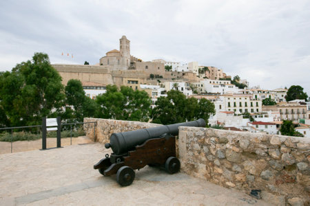 Streets and views of the ancient walled citadel of Dalt Vila, a UNESCO World Heritage Site, on the island of Ibiza in Spain.の写真素材