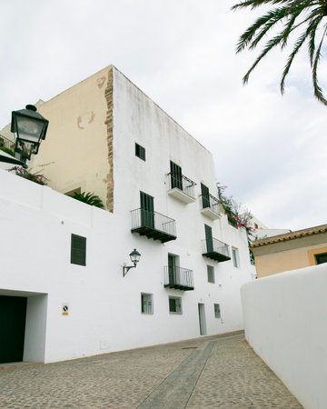 Streets and views of the ancient walled citadel of Dalt Vila, a UNESCO World Heritage Site, on the island of Ibiza in Spain.の写真素材