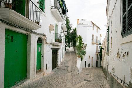 Streets and views of the ancient walled citadel of Dalt Vila, a UNESCO World Heritage Site, on the...