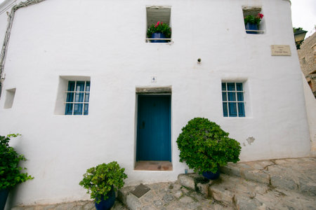 Streets and views of the ancient walled citadel of Dalt Vila, a UNESCO World Heritage Site, on the island of Ibiza in Spain.の写真素材