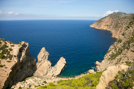 Stunning views of the cliffs of Cap de Balansat on the island of Ibizaの写真素材