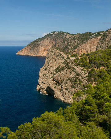 Stunning views of the cliffs of Cap de Balansat on the island of Ibizaの写真素材