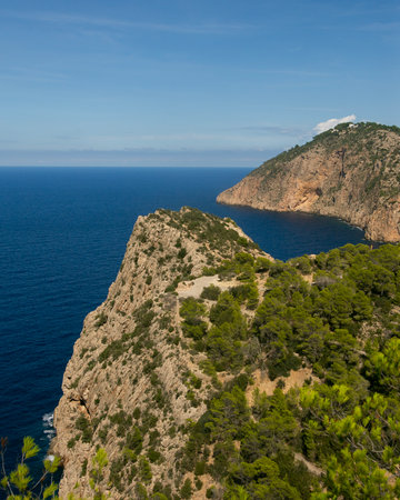 Stunning views of the cliffs of Cap de Balansat on the island of Ibizaの写真素材